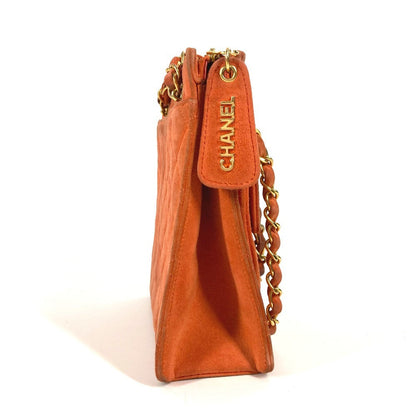 CHANEL Shoulder Bag suede Orange vintage CC COCO Mark Matelasse Quilting Women