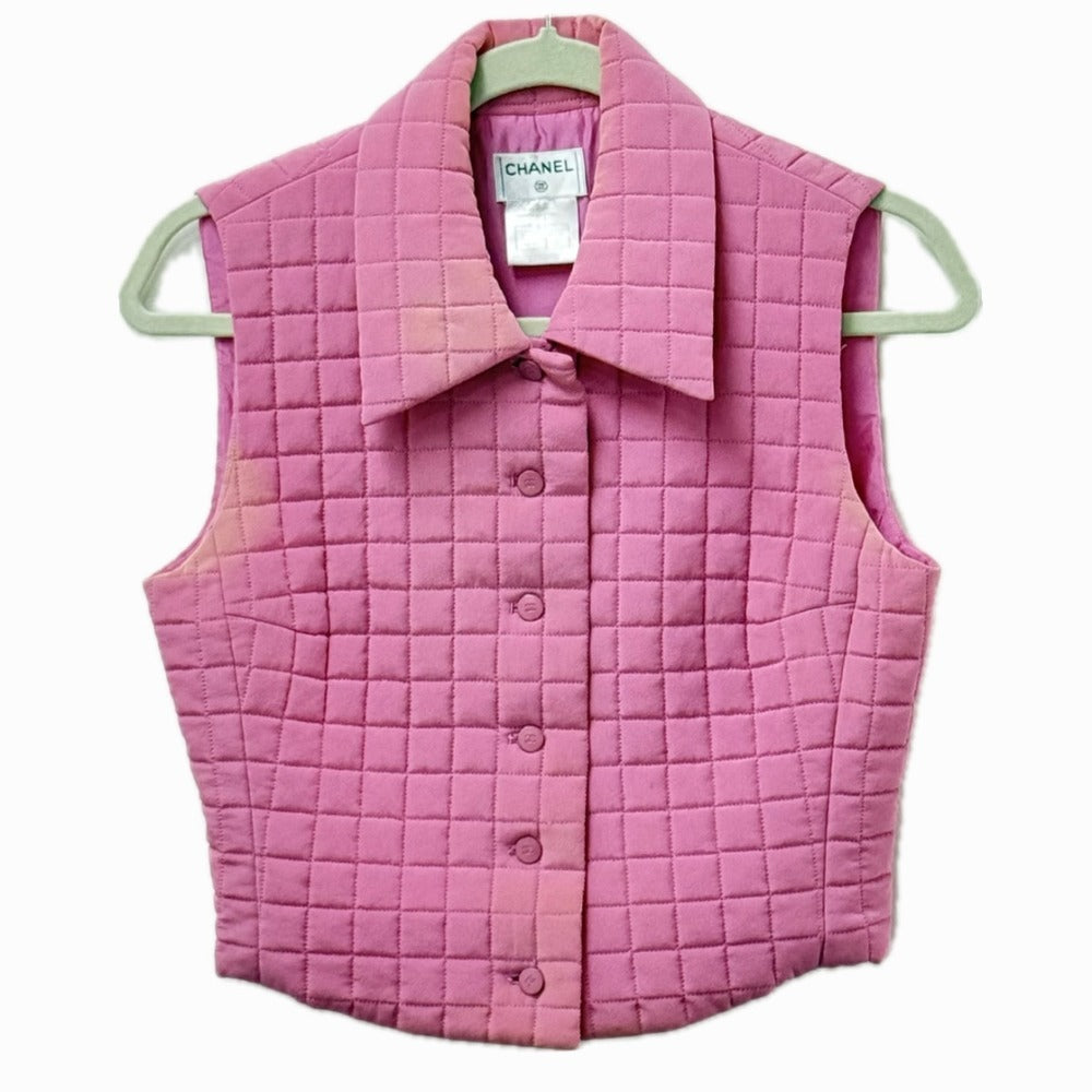 CHANEL Vest P15739 silk pink 00S CC COCO Mark Quilting 38