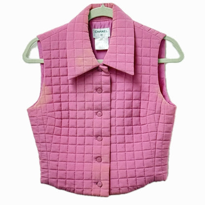CHANEL Vest P15739 silk pink 00S CC COCO Mark Quilting 38