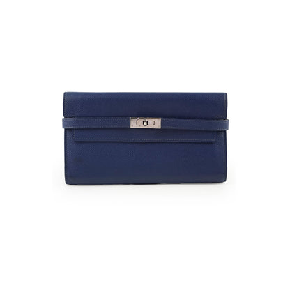 Hermes Kelly Long Wallet Epsom in Blue T Stamp