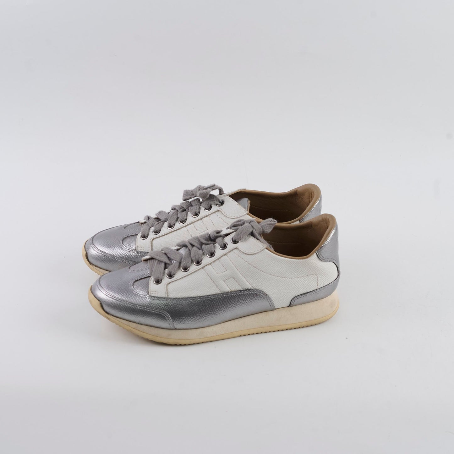 Hermes Femme Goal Sneakers Silver/White Size 38