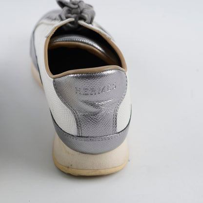 Hermes Femme Goal Sneakers Silver/White Size 38