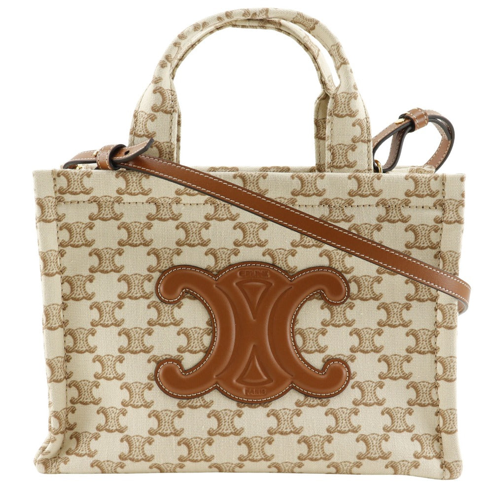 CELINE Handbag 19916 2EZ6 01BC canvas beige 2WAYShoulder Triomphe Small Hippo Thais Women