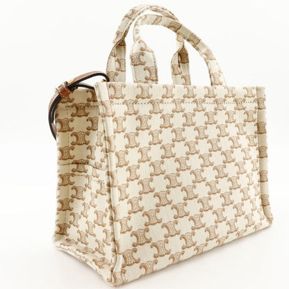 CELINE Handbag 19916 2EZ6 01BC canvas beige 2WAYShoulder Triomphe Small Hippo Thais Women