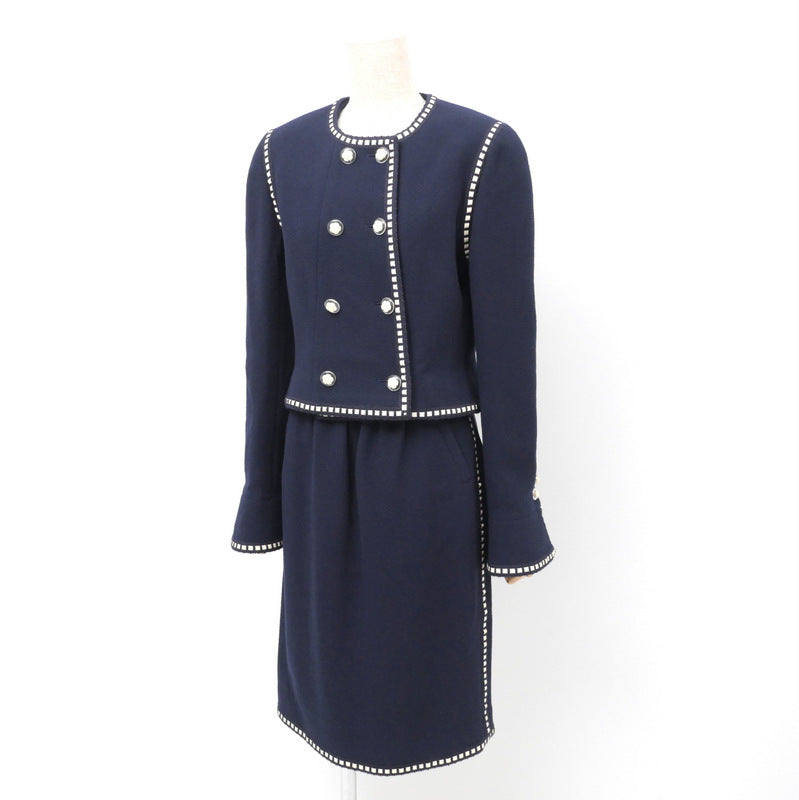 CHANEL suit wool Navy / Off White Women 38