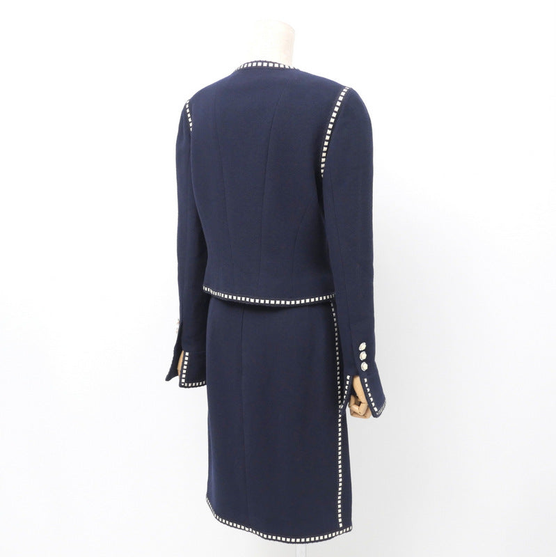CHANEL suit wool Navy / Off White Women 38