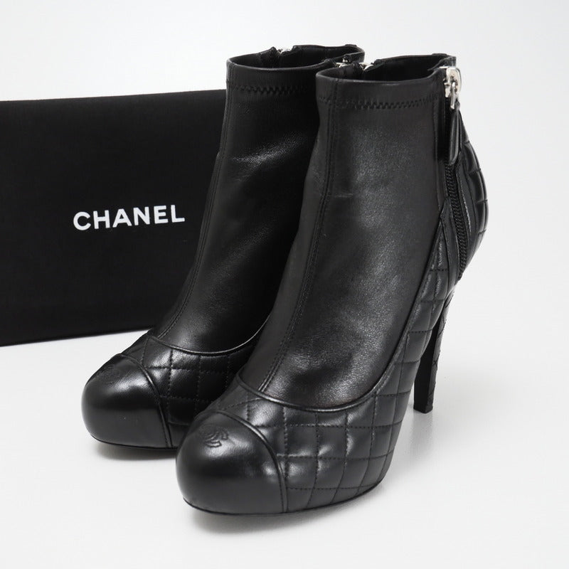 CHANEL boots leather black Women 36.5C