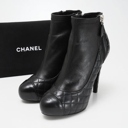 CHANEL boots leather black Women 36.5C