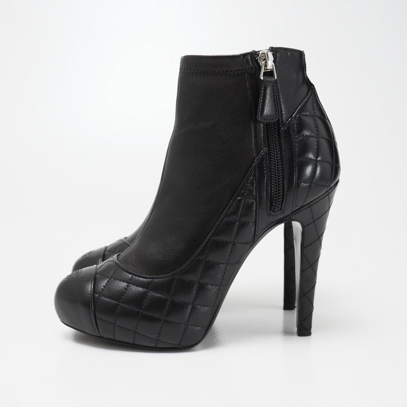 CHANEL boots leather black Women 36.5C