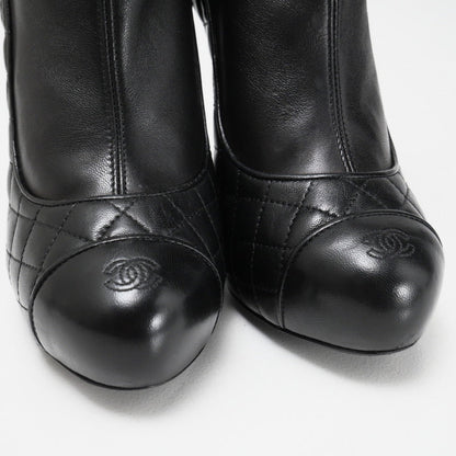 CHANEL boots leather black Women 36.5C