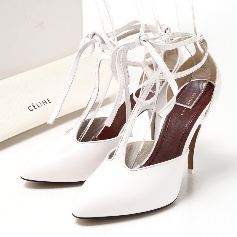 CELINE pumps leather white Phoebe period T strap Night Out Kids Skin Women 37
