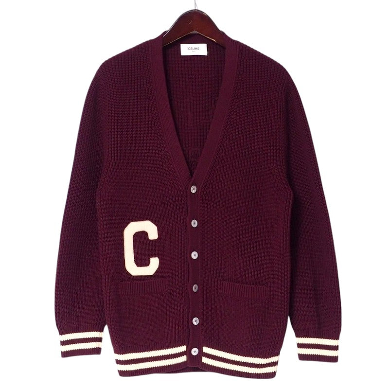 CELINE cardigan 2AD7O192W knit Wine Red/Ivory mens S(165/84A)