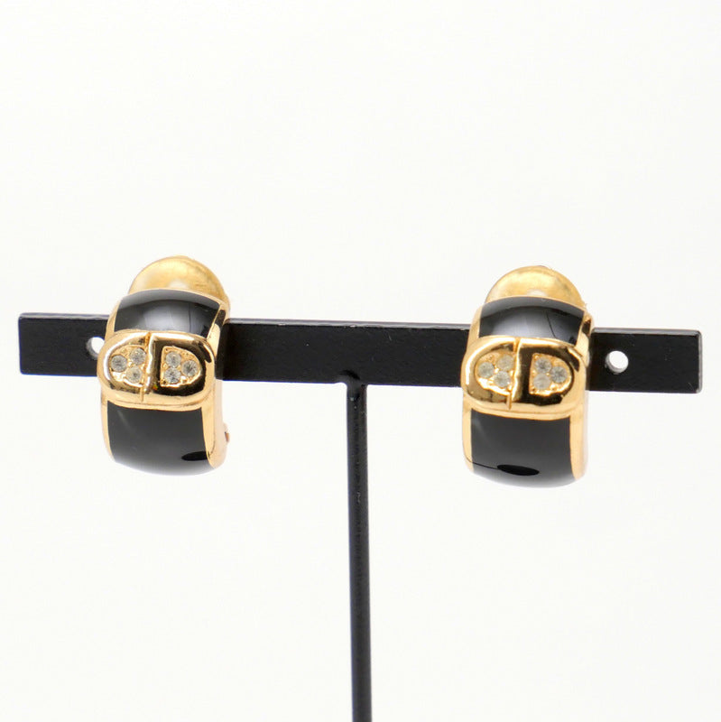 DIOR HOMME Earring Alloy, Enamel, Crystal gold Onyx motif CD logo Women