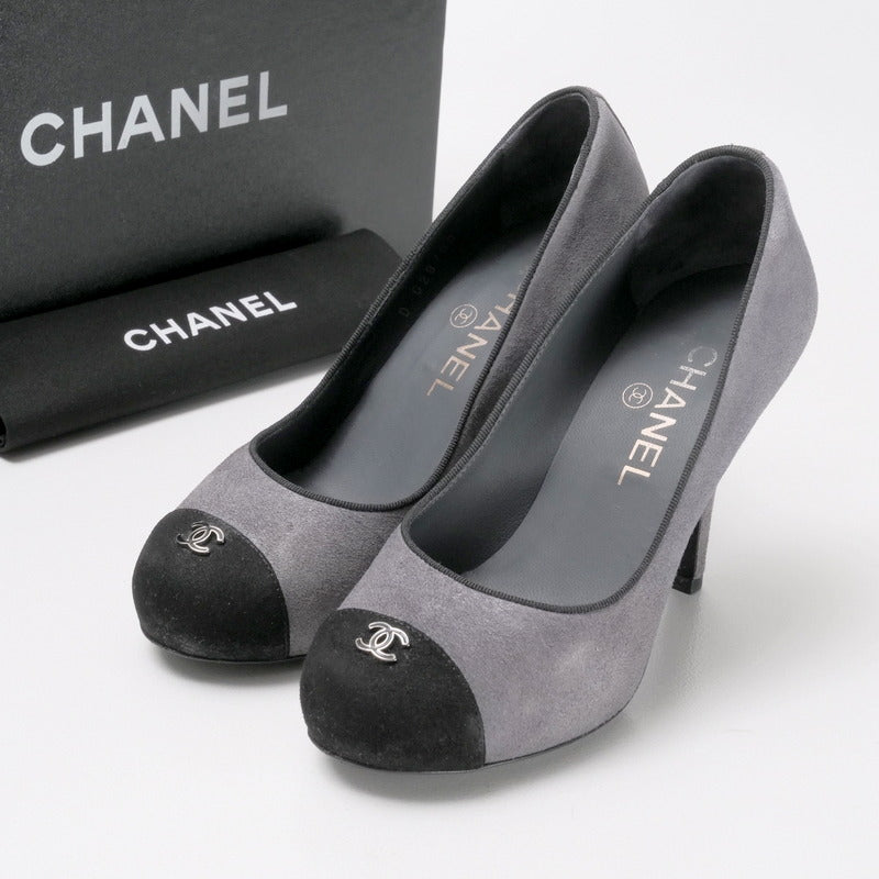CHANEL pumps G28700 leather Gray / black Women 35 1/2C