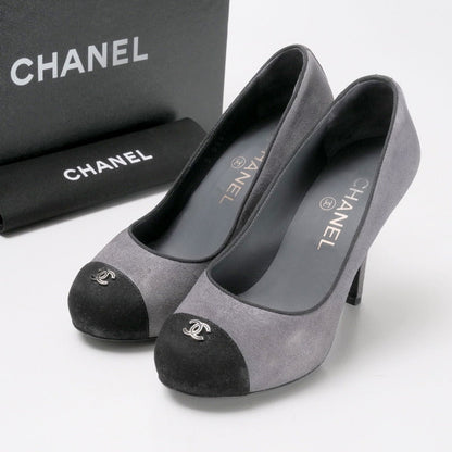 CHANEL pumps G28700 leather Gray / black Women 35 1/2C