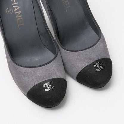CHANEL pumps G28700 leather Gray / black Women 35 1/2C