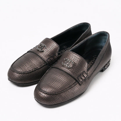 CHANEL loafers G35067 leather Metallic color Metal: Silver Women 36.5C