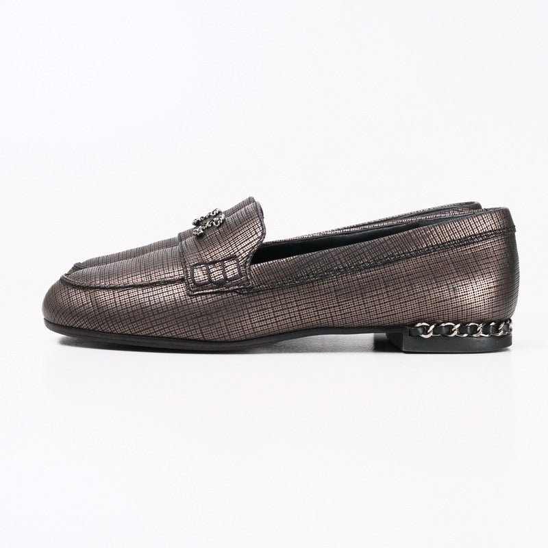 CHANEL loafers G35067 leather Metallic color Metal: Silver Women 36.5C