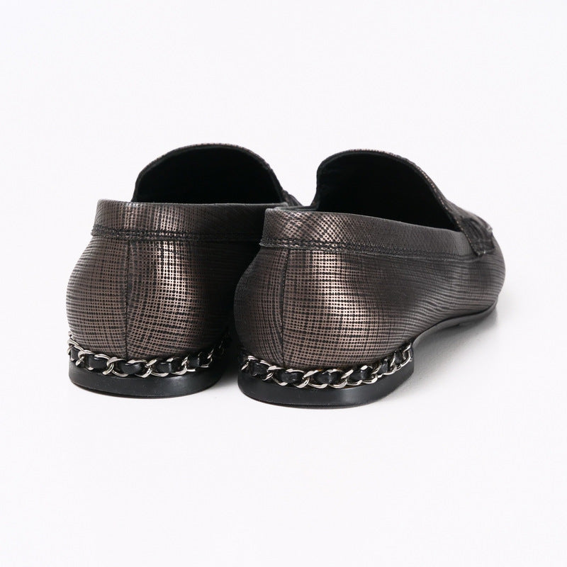 CHANEL loafers G35067 leather Metallic color Metal: Silver Women 36.5C