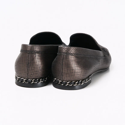 CHANEL loafers G35067 leather Metallic color Metal: Silver Women 36.5C
