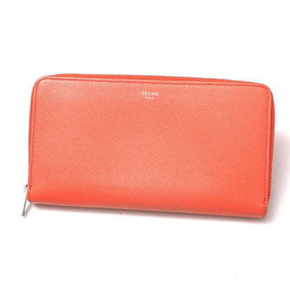 CELINE Long Wallet Purse Genuine Leather Coral Color Women