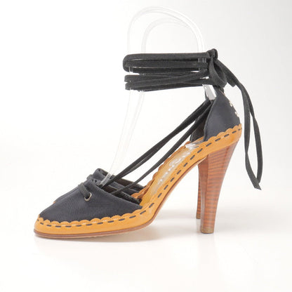 CHANEL pumps Satin Black Beige type White Women 35 1/2