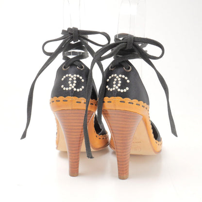 CHANEL pumps Satin Black Beige type White Women 35 1/2