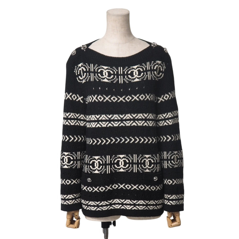CHANEL knit knit Black x White type P63046 Women 36