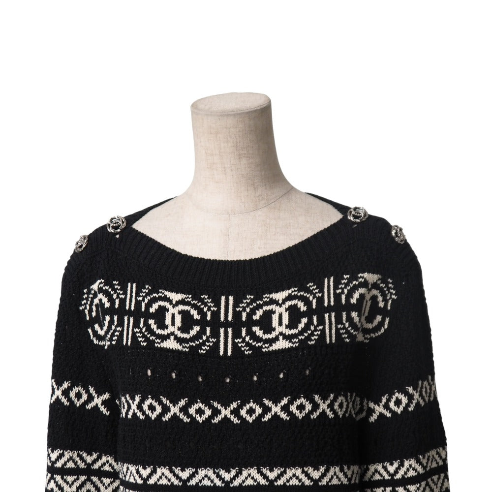 CHANEL knit knit Black x White type P63046 Women 36