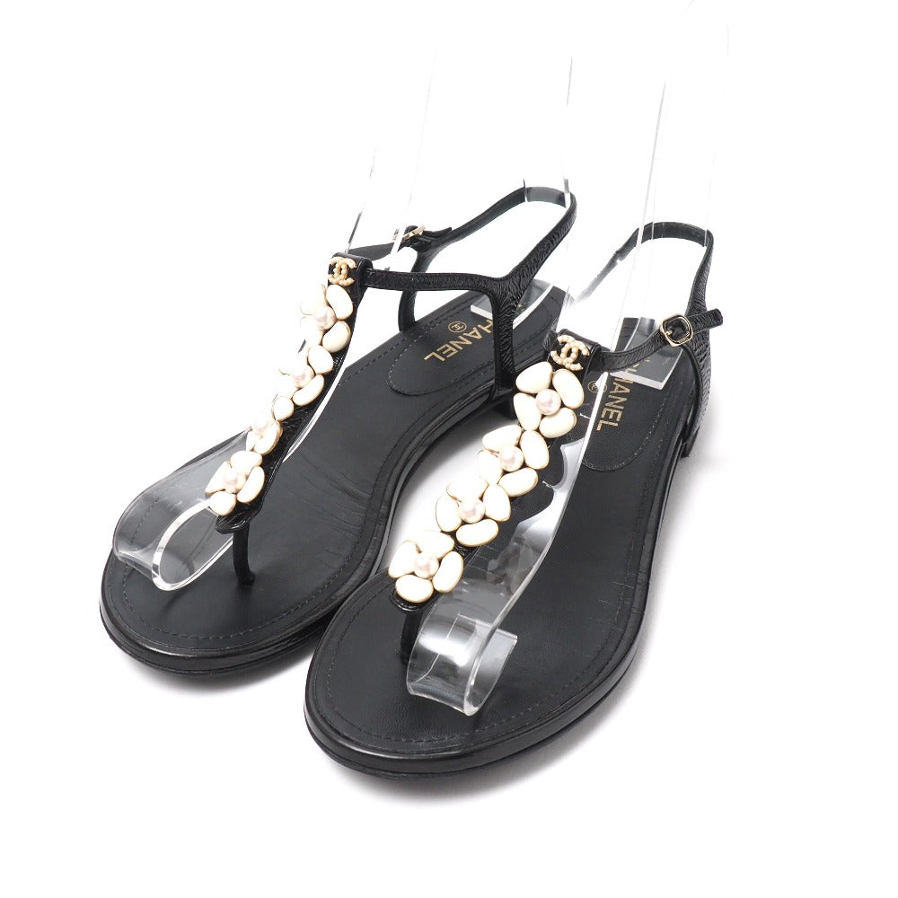 CHANEL Sandals Genuine Leather black 35C