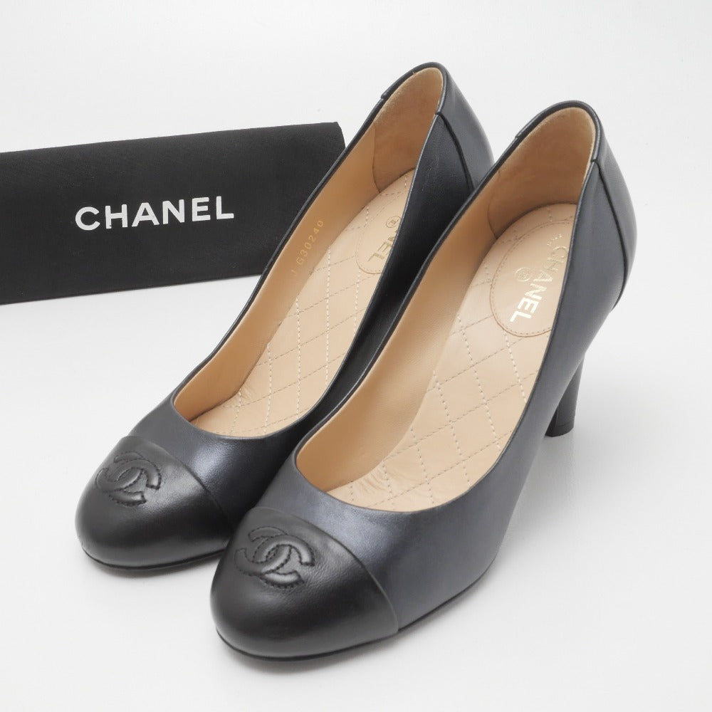 CHANEL pumps Genuine Leather Navy x Black G30240 36.5