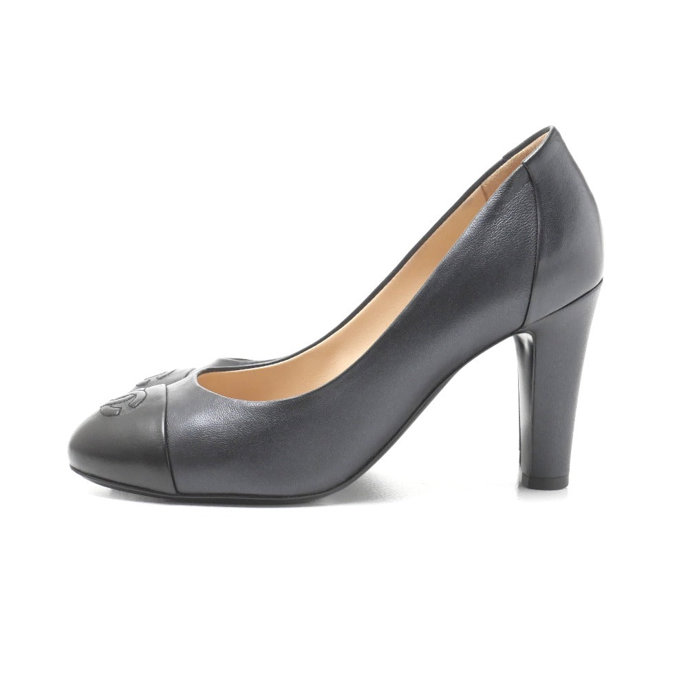 CHANEL pumps Genuine Leather Navy x Black G30240 36.5