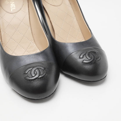 CHANEL pumps Genuine Leather Navy x Black G30240 36.5