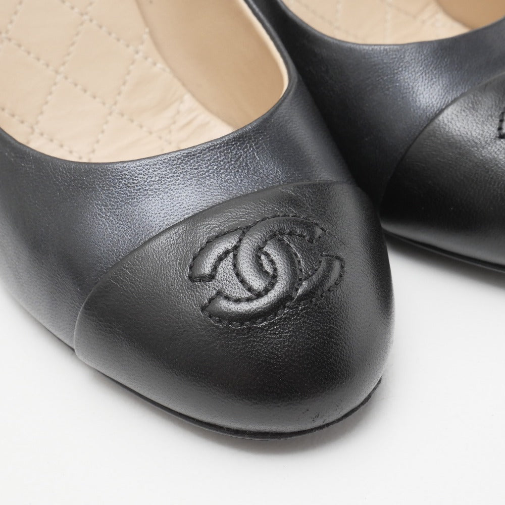 CHANEL pumps Genuine Leather Navy x Black G30240 36.5