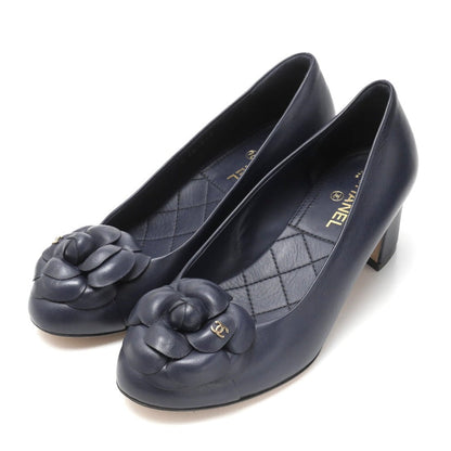 CHANEL pumps Genuine Leather Navy G31545 35.5C