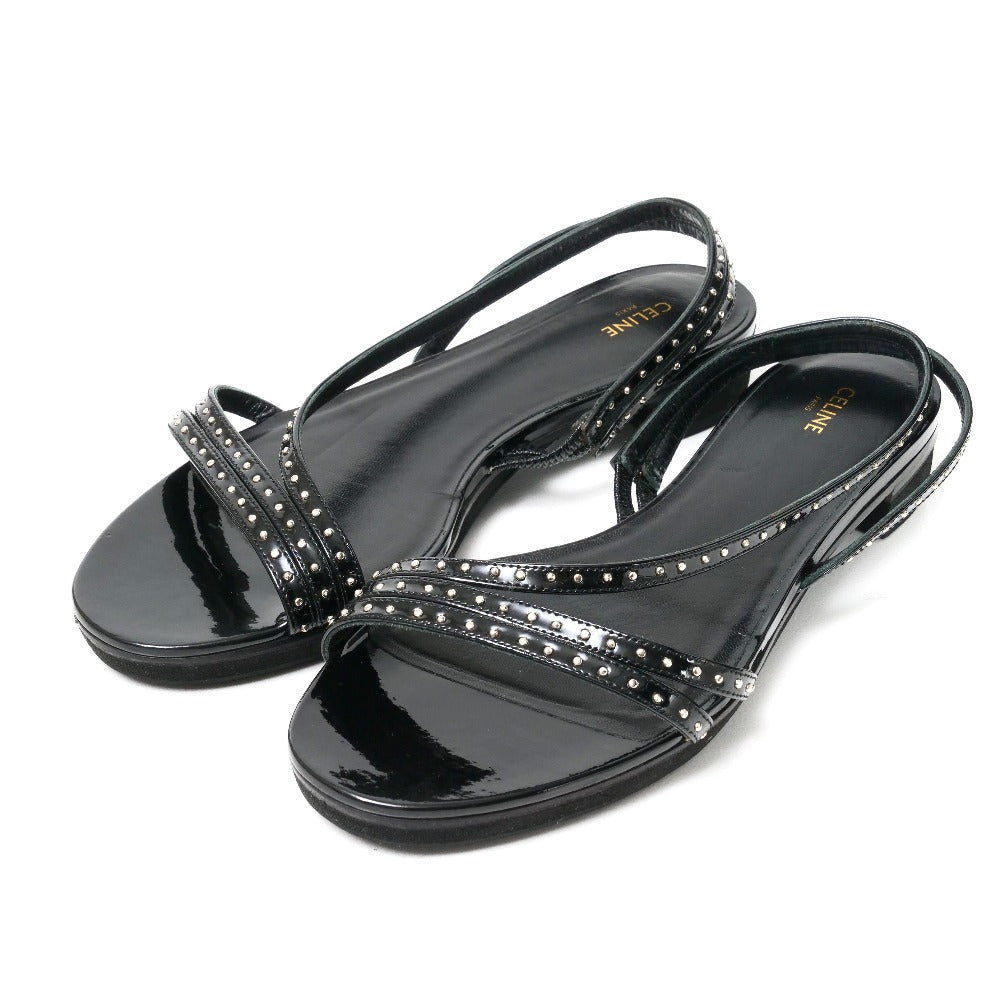 CELINE Sandals leather Black Silver 37