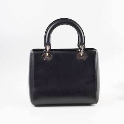 Christian  Dior Medium  Calfskin Embroidered Crystal Lady Dior Bag Black