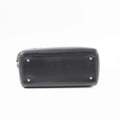 Christian  Dior Medium  Calfskin Embroidered Crystal Lady Dior Bag Black