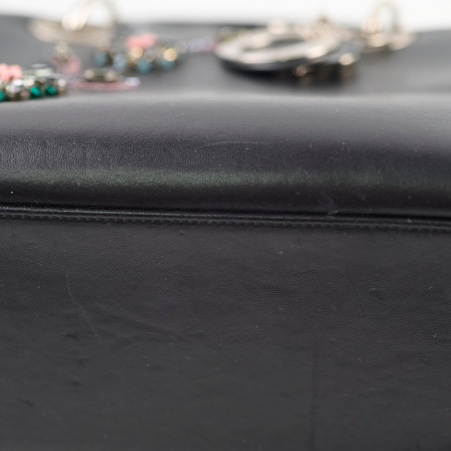 Christian  Dior Medium  Calfskin Embroidered Crystal Lady Dior Bag Black