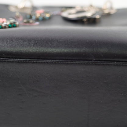Christian  Dior Medium  Calfskin Embroidered Crystal Lady Dior Bag Black