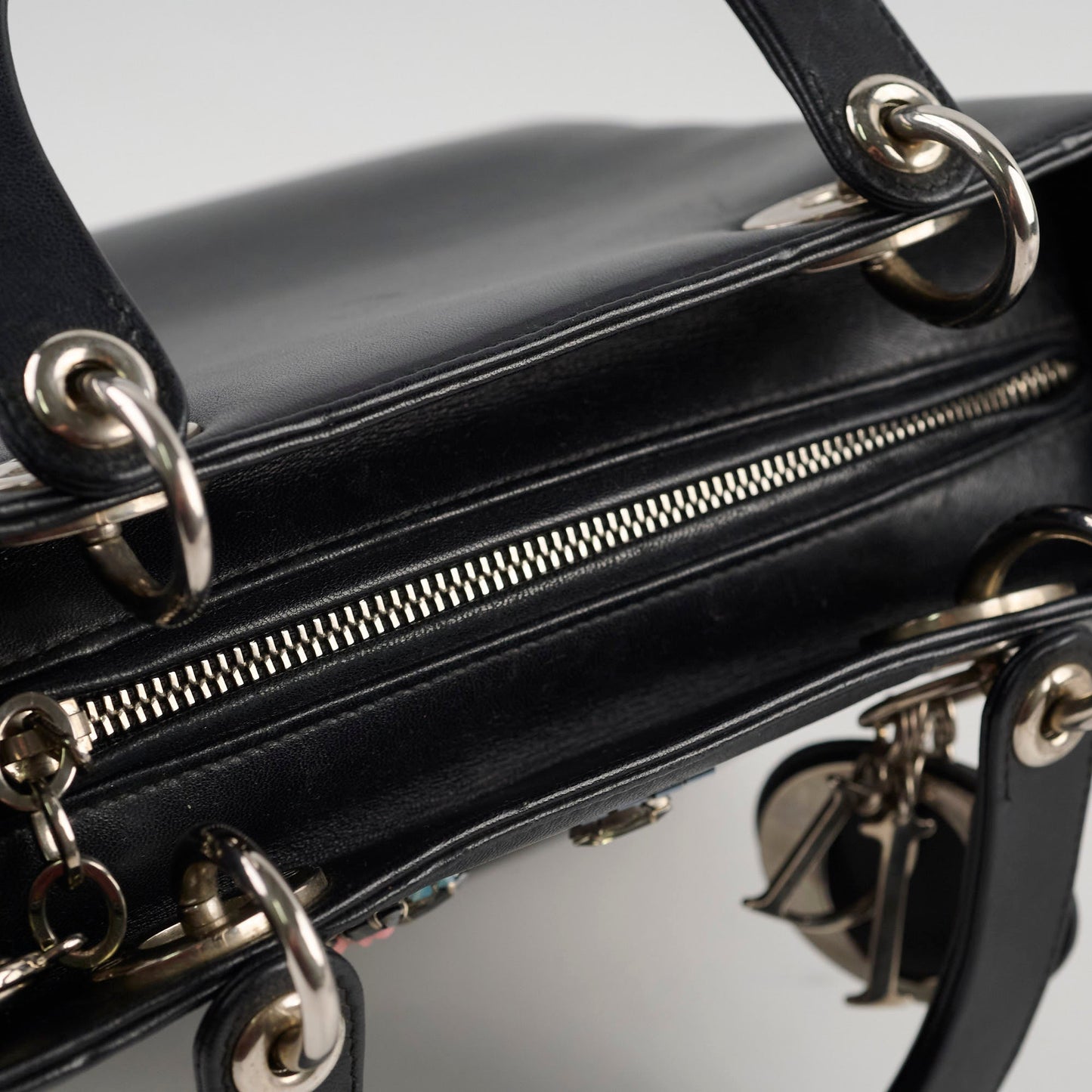Christian  Dior Medium  Calfskin Embroidered Crystal Lady Dior Bag Black