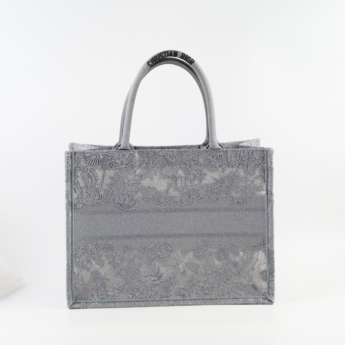 Christian Dior Medium Lace Embroidered Book Tote Grey