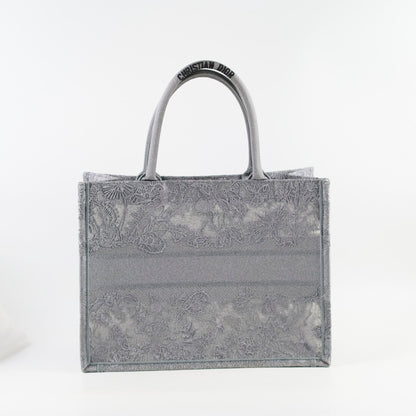 Christian Dior Medium Lace Embroidered Book Tote Grey