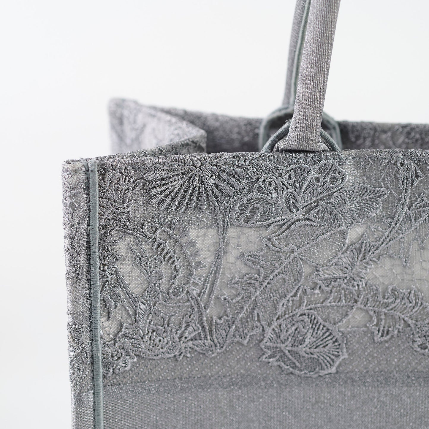 Christian Dior Medium Lace Embroidered Book Tote Grey