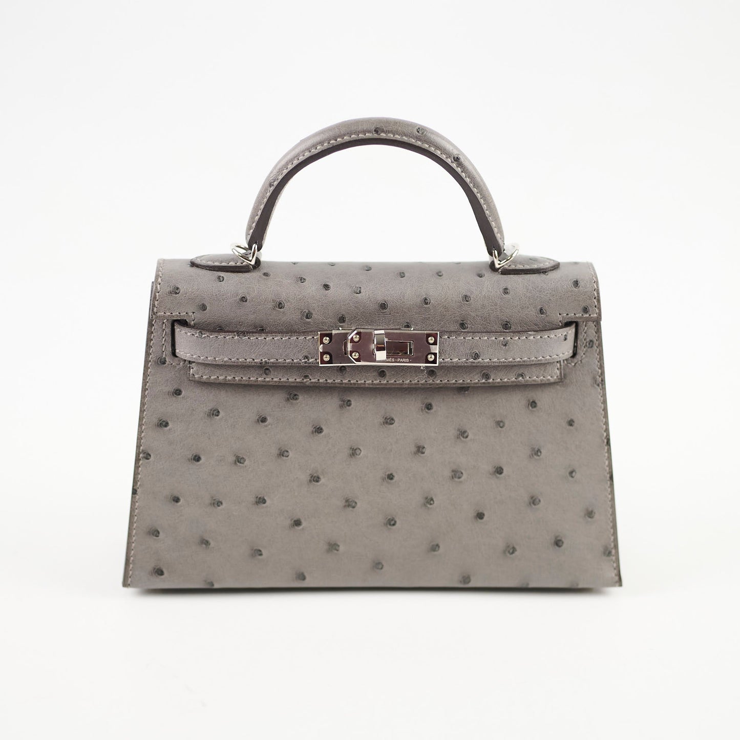 Hermes Mini Kelly Ostrich Gris Meyer B Stamp