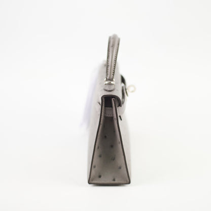 Hermes Mini Kelly Ostrich Gris Meyer B Stamp
