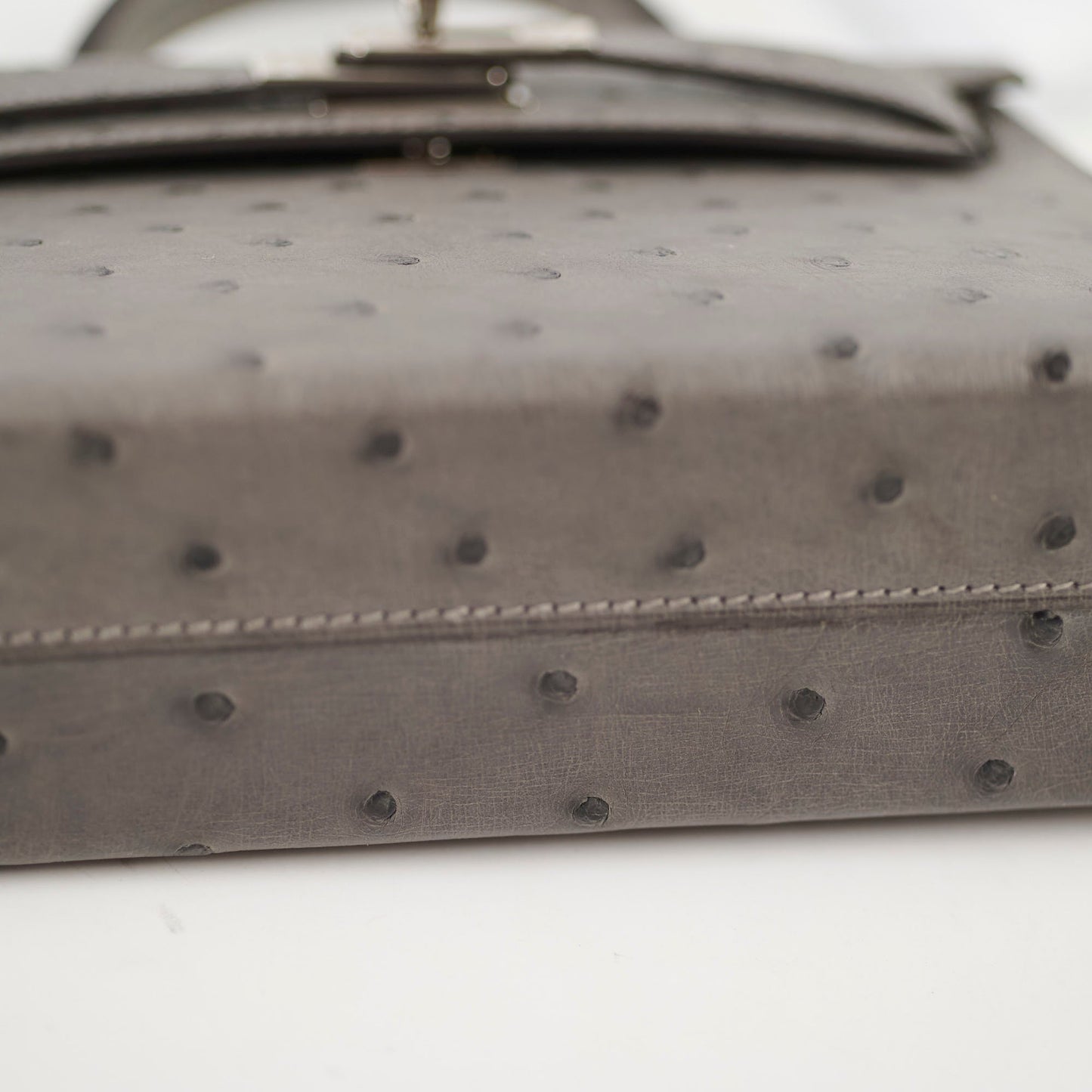 Hermes Mini Kelly Ostrich Gris Meyer B Stamp