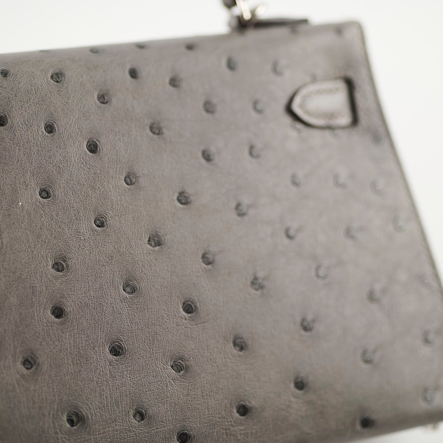 Hermes Mini Kelly Ostrich Gris Meyer B Stamp