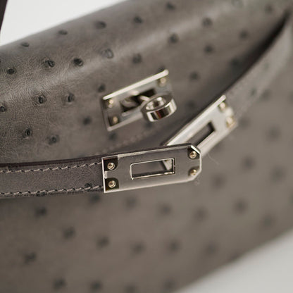 Hermes Mini Kelly Ostrich Gris Meyer B Stamp
