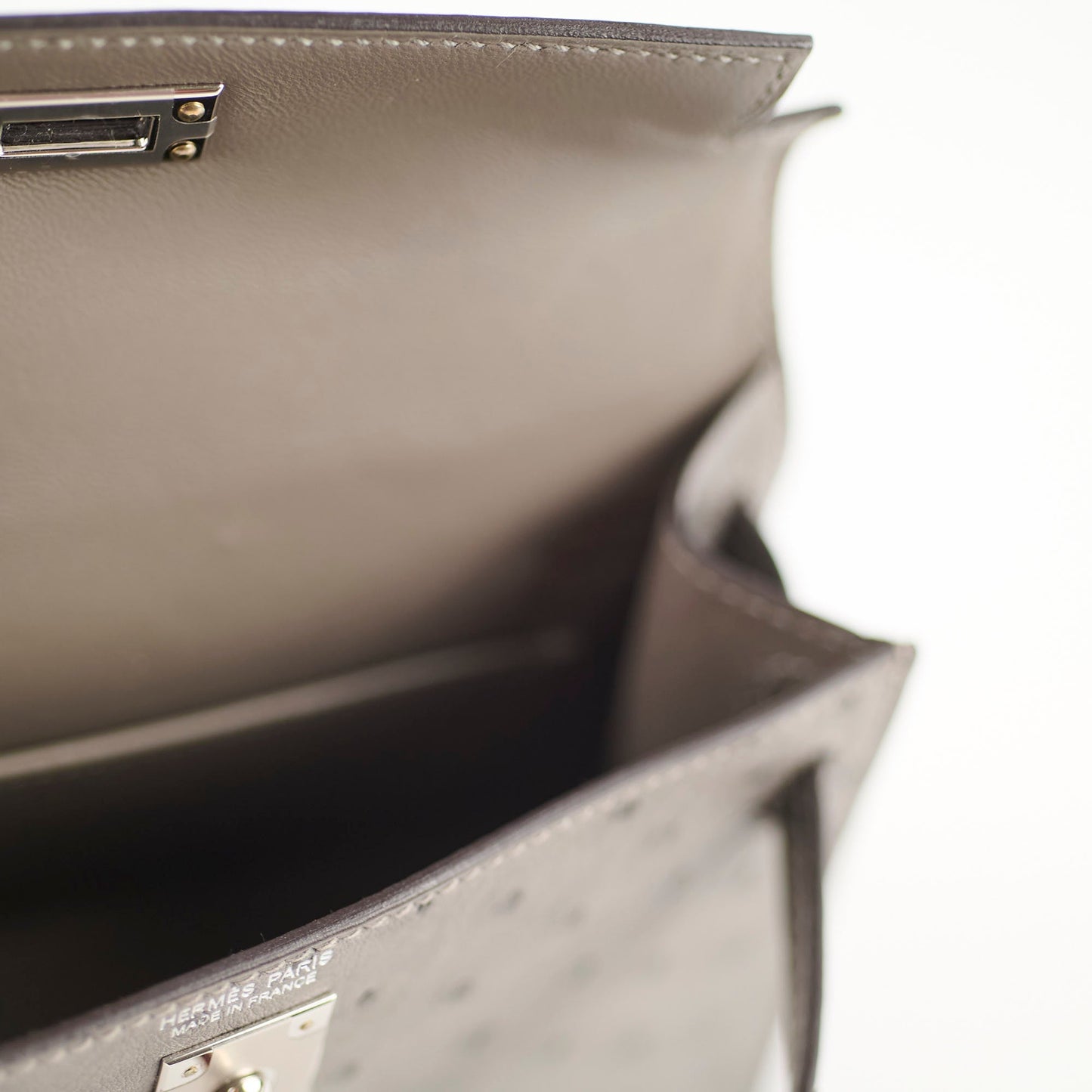 Hermes Mini Kelly Ostrich Gris Meyer B Stamp